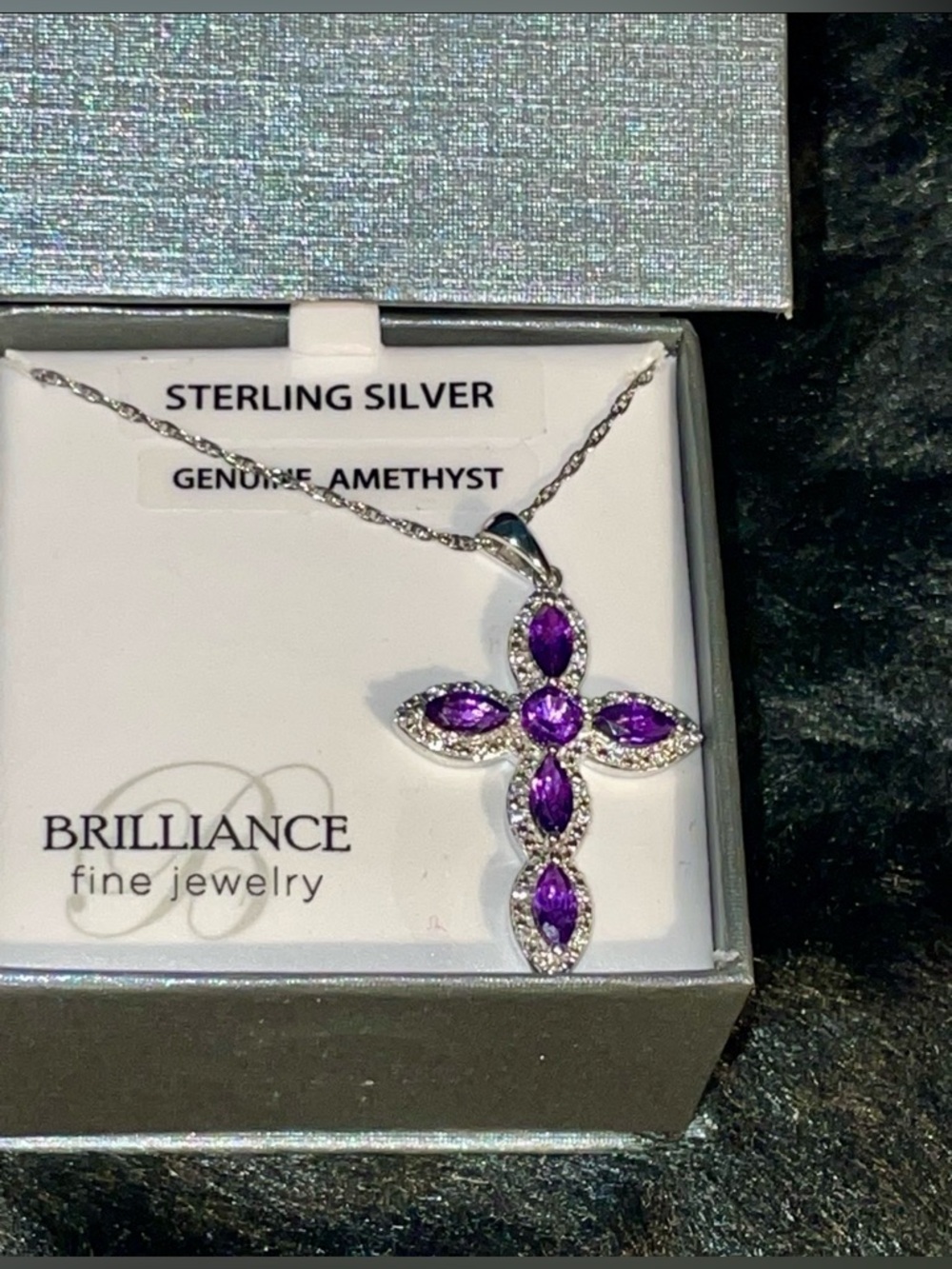 NWT Stamped 925 Silver 18” with Genuine Amethyst and Cz stones in original box - Picture 5 of 7